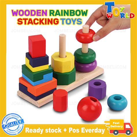 Wooden Rainbow Stacking Toys Stacking Stack Up Rainbow Tower Ring