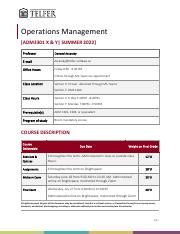 Adm Course Outline Summer Pdf Operations Management