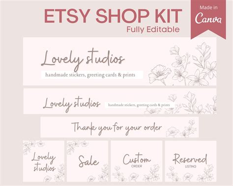 Etsy Banner Instant Download Template Pink Floral Design - Etsy