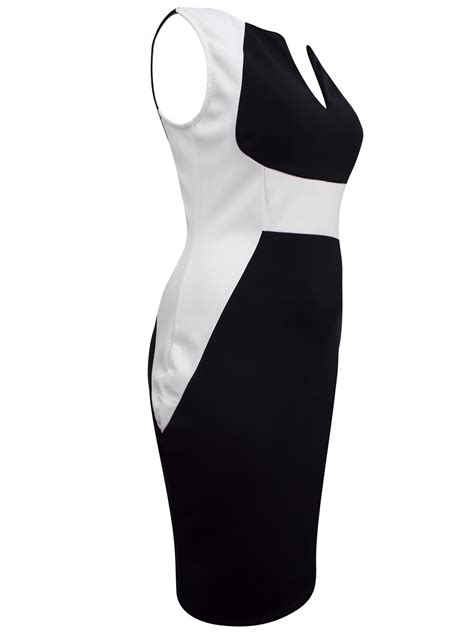 Praslin Praslin Mono Curvy Contrast Panel Illusion Pencil Dress Plus Size 16 To 26