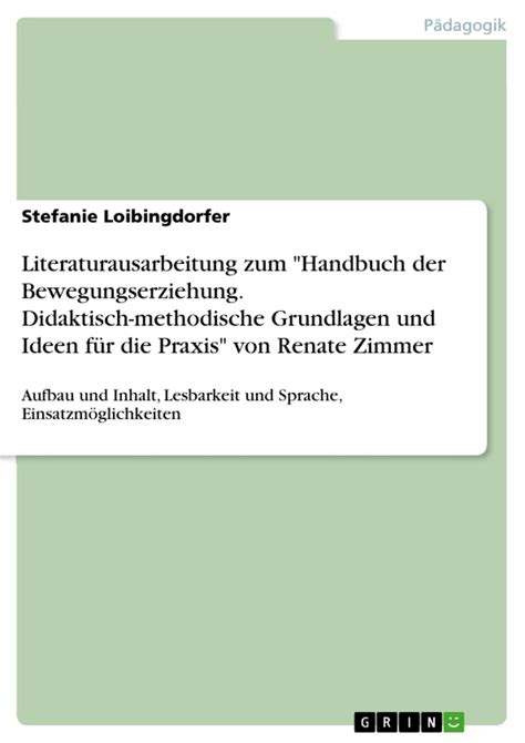 Literaturausarbeitung Zum Handbuch Der Bewegungserziehung Didaktisch