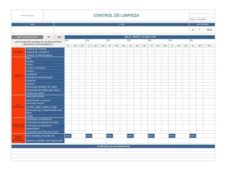 Plantilla Excel Para Control De Limpieza Descarga Gratis ️