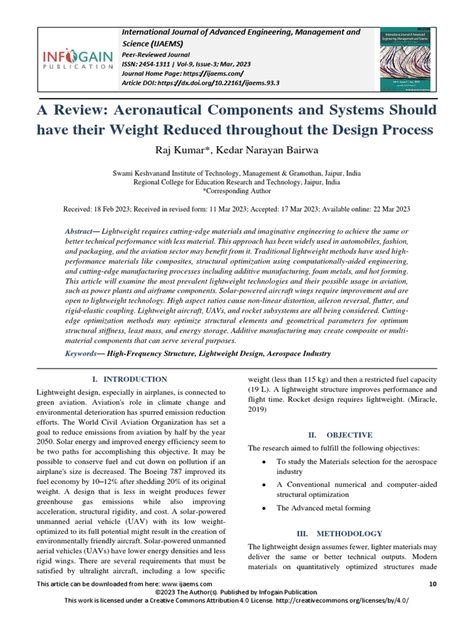 A Review: Aeronautical Components and Systems Should Have Their Weight ...