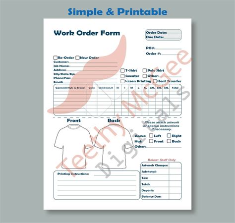 Screen Printing Work Order Template