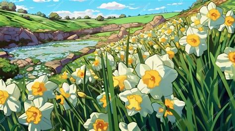 Premium AI Image | Charming daffodil fields Fantasy concept ...