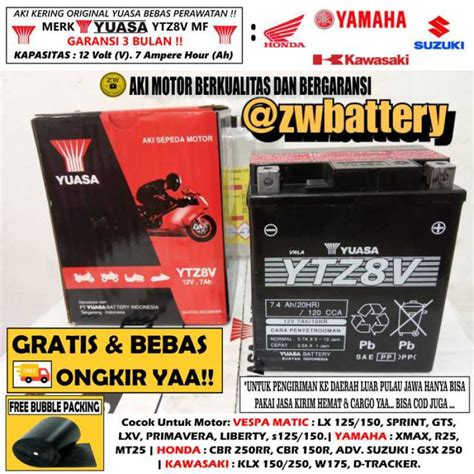 Promo Aki Motor Kawasaki Klx Vespa Lx Yuasa Ytz V Aki