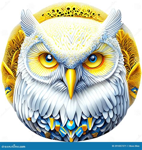 Owl With Blue Eyes On A White Background 3d Rendering Generative Ai