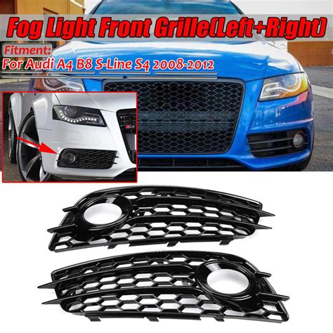 A4 B8 Black Car Fog Light Grille Lamp Cover HONEYCOMB HEX Front Grille