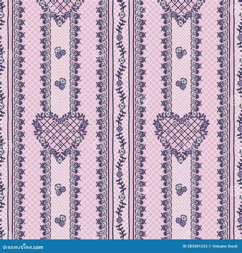 Paisley Stripe Pattern Heart And Flower Wallpaper Traditional