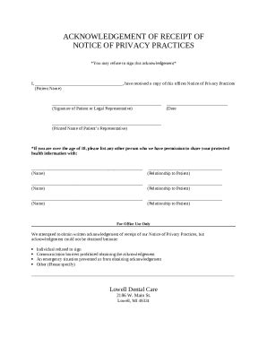 Notice Of Privacy Practice Acknowledgement Of Receipt Doc Template