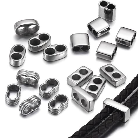 10pcs Double Hole Stainless Steel Beads For Leather Braceletspacer Slide Beads Diy Matel