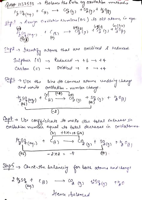 Balance The Following Redox Reaction Equation By The Oxidation Number Methodh2so4aqcs