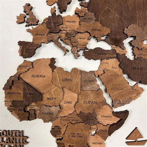 World Map Wood Map Wall Art Decor Wooden World Map 3d World Map Large Map Dark Brown Wood