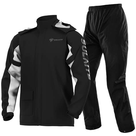 Sulaite Reflective Motorcycle Raincoat Suit Lightweight Foldable