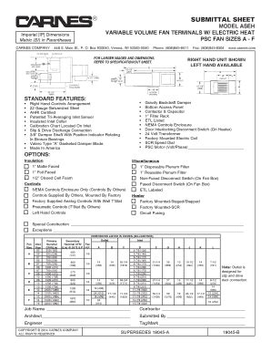 Fillable Online SUBMITTAL SHEET MODEL ASEH VARIABLE VOLUME FAN