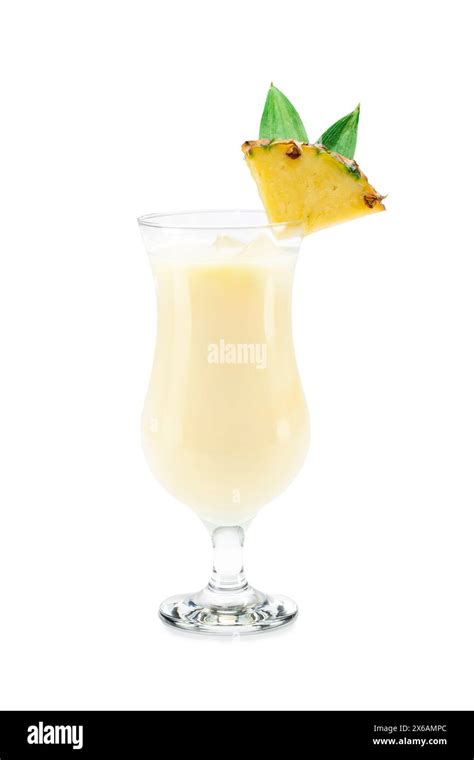 Pina Colada Cocktail Garnished With Pineapple Isolated On White