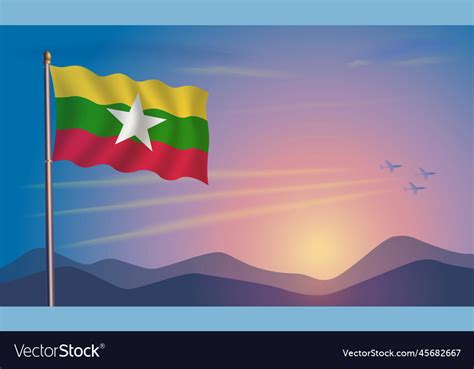 Myanmar Flag In The Morning Sun Royalty Free Vector Image