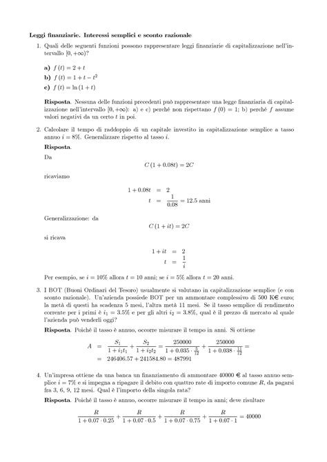 Esercitazioni Su Argomenti Di Matematica Finanziaria Del Corso Di