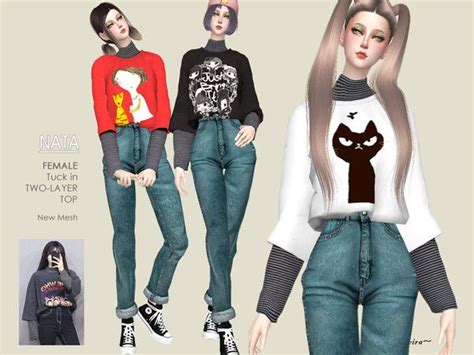 Helsoseira S NATA Oversize Tee 2 Layers In 2024 Sims 4 Clothing