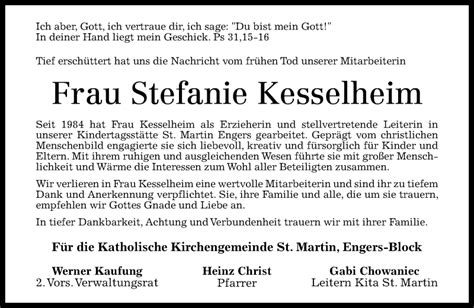 Traueranzeigen Von Stefanie Kesselheim Rz Trauer De