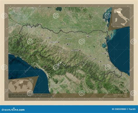 Emilia Romagna Italy High Res Satellite Labelled Points Of Cities