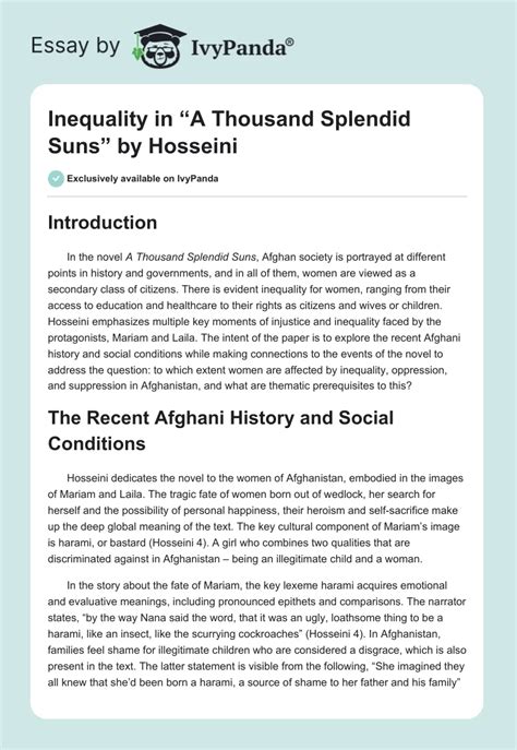 Inequality In A Thousand Splendid Suns By Hosseini 2016 Words