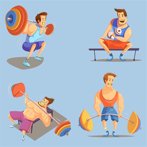 Gimnasio Conjunto De Iconos De Dibujos Animados 478411 Vector En Vecteezy