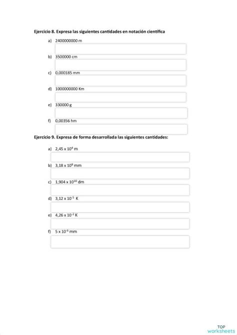 Ej 8 Y 9 Notación Científica Ficha Interactiva Topworksheets