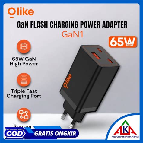 Adapter Kepala Charger OLIKE GaN 65W USB Dual Type C Fast Quick