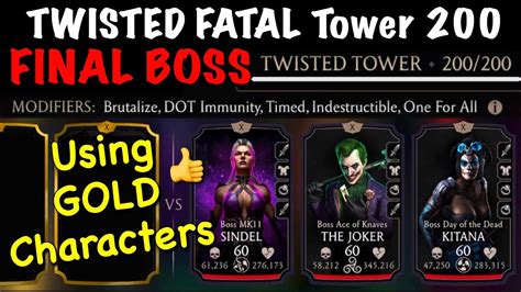 Mk Mobile Twisted Fatal Tower Final Boss Using Gold Youtube