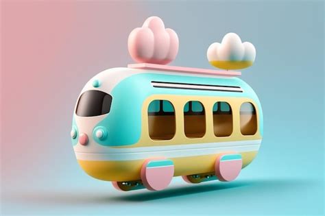 Premium AI Image | A toy train with a pink and blue roof.