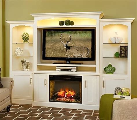 Hardwood Entertainment Center With Electric Fireplace From