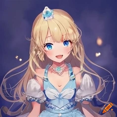 Blonde And Blue Eyes Stand Up Terrace Take A Princess Dress Barrette Cute Anime Girl On Craiyon