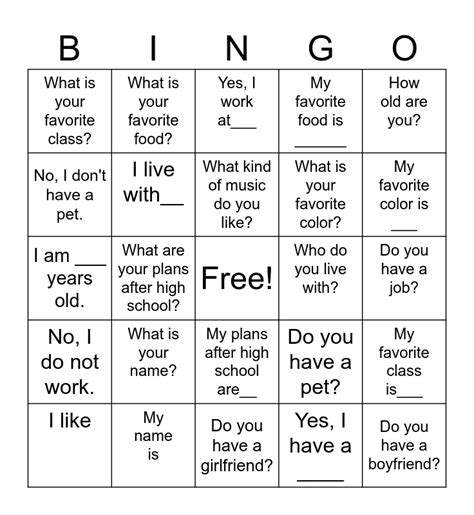 Get To Know Your Classmates Bingo Card