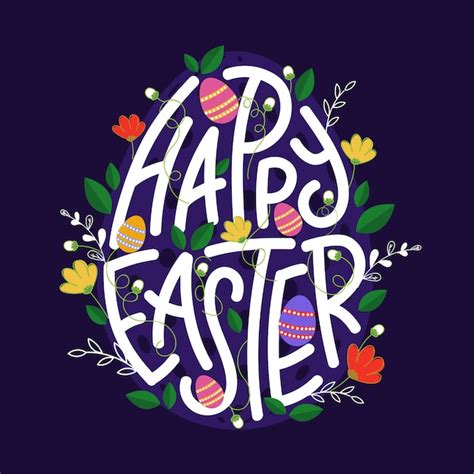 Premium Vector Happy Easter Font Decorated With Printed Eggs Flowers