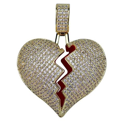 Iced Out Broken Heart Pendant 18k Gold Iced Up London