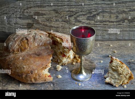 Brot Und Wein Heilige Kommunion Zeichen Symbol Konzept Stockfotografie