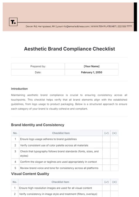 Free Aesthetic Brand Compliance Checklist Template to Edit Online
