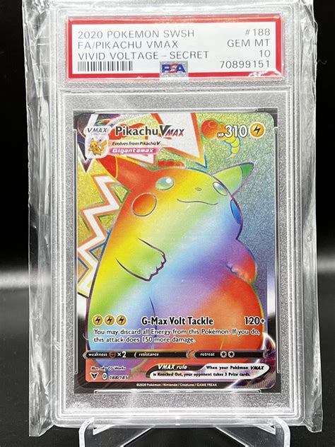 Pikachu Vmax Secret Rare Rainbow Vivid Voltage Pok Mon Psa Gem