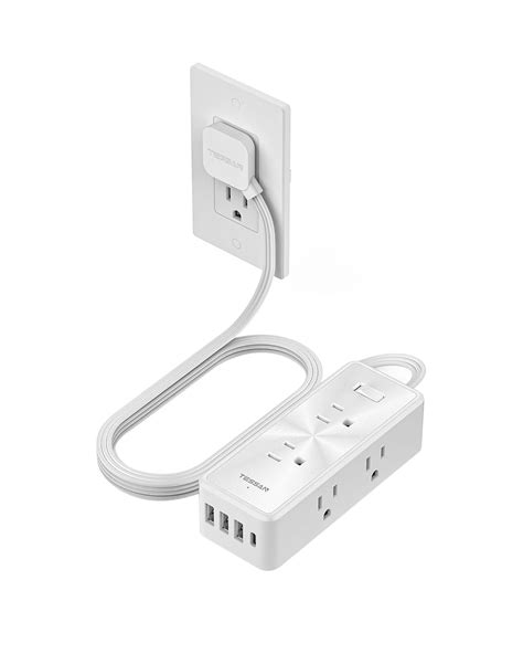 Tessan Ultra Thin Flat Plug 5 Ft With 6 Ac Outlets 4 Usb 1 Usb C Por