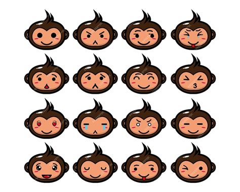 Premium Vector Set Collection Of Cute Head Monkey Mascot Design