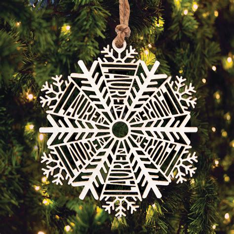 Personalized Wood Snowflake Ornament Signals