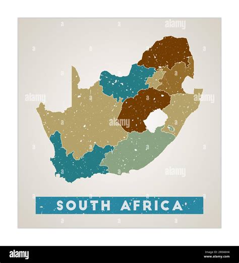 South Africa Map Country Poster With Regions Old Grunge Texture