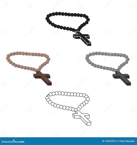 Christian Rosary Icon Silhouette Isolated On White Background Cartoon