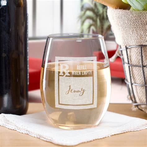 Engraved Prescription Rx Stemless Wine Glass