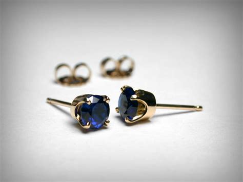 Sapphire Stud Earrings 14k Gold Created Sapphire Earring Etsy