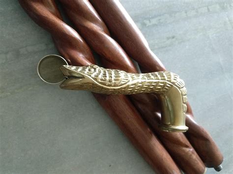 Brass Snake Head Handle With Wooden Spiral Walking St Gem