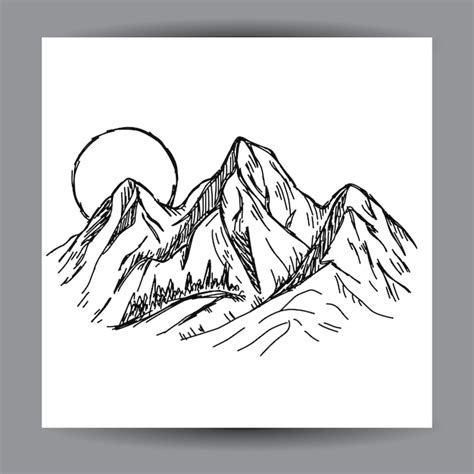 Mountain View Illustrationsdesign Vorlage Mit Schwarzem Umriss In