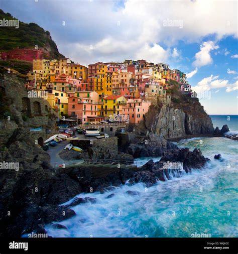 Manarola Fisherman Village In A Dramatic Windy Weather Manarola Is One