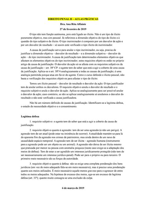 DPII PRAì Ticas casos DIREITO PENAL II AULAS PRÁTICAS Dra Ana